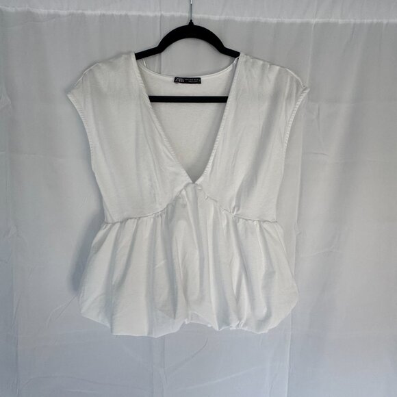 ZARA White Ballon blouse top Crop w/ Puff Sleeveless - 0311 - Picture 5 of 5